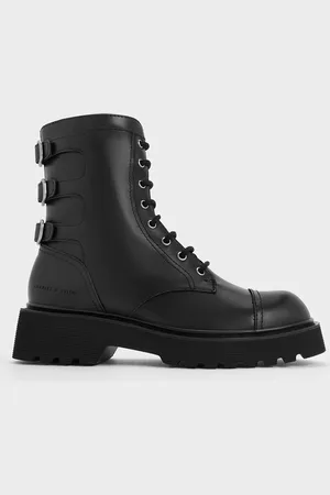 CHARLES & KEITH Triple-Buckle Lace-Up Ankle Boots