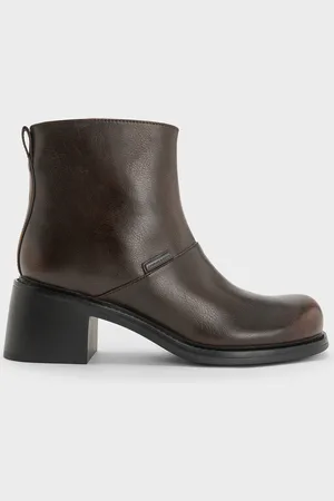 CHARLES & KEITH Stitch-Trim Block-Heel Ankle Boots