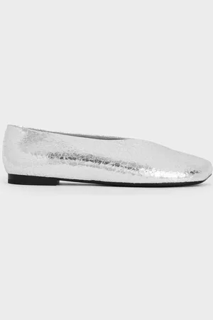 CHARLES & KEITH Metallic Crinkle-Effect Asymmetrical Square-Toe Ballet Flats