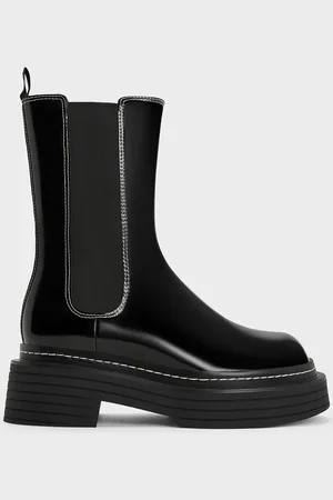 CHARLES & KEITH Stitch-Trim Platform Mid-Calf Chelsea Boots