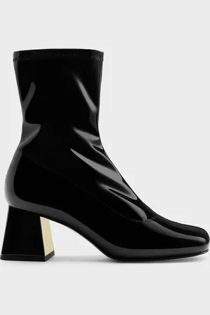 CHARLES & KEITH Jully Patent Metallic Trapeze Heel Ankle Boots
