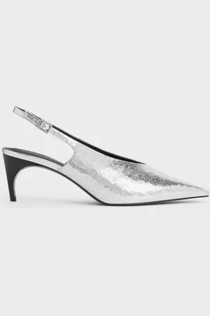 CHARLES & KEITH Metallic Crinkle-Effect Pointed-Toe High-Vamp Slingback Pumps