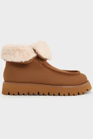 CHARLES & KEITH Textured Fur-Lined Ridged-Sole Ankle Boots