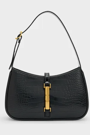 CHARLES & KEITH Cesia Croc-Effect Metallic-Accent Shoulder Bag
