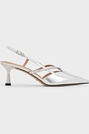 CHARLES & KEITH Metallic Leather & Satin Crystal-Embellished Slingback Pumps