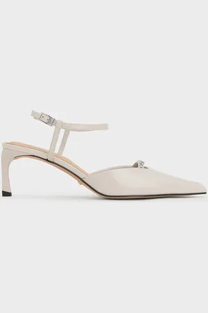 CHARLES & KEITH Leather Kitten-Heel Ankle-Strap Pointed-Toe Pumps