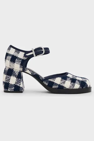 CHARLES & KEITH Checkered Block-Heel Ankle-Strap D