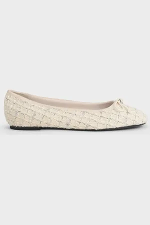 CHARLES & KEITH Tweed Bow Ballet Flats