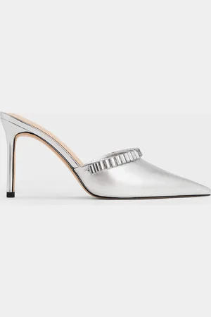 CHARLES & KEITH Metallic Crystal-Embellished Pointed-Toe Heeled Mules
