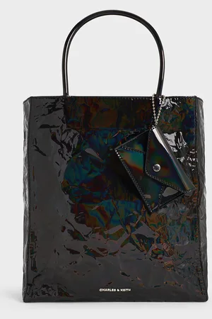CHARLES & KEITH Large Matina Patent Crinkle-Effect Elongated Tote Bag