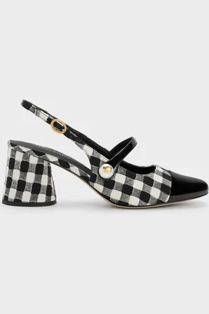 CHARLES & KEITH Aeryn Pearl Embellished Gingham Slingback Pumps