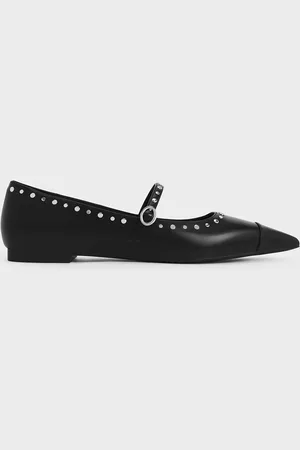 CHARLES & KEITH Studded Pointed-Toe Mary Jane Flats
