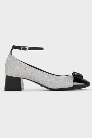 CHARLES & KEITH Leather & Glitter Bow Ankle-Strap Pumps