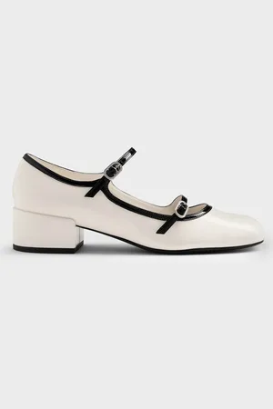CHARLES & KEITH Patent Contrast-Trim Double-Strap Mary Jane Pumps