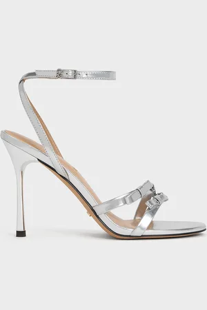 CHARLES & KEITH Jessy Metallic Leather Bow Ankle-Strap Stiletto-Heel Sandals