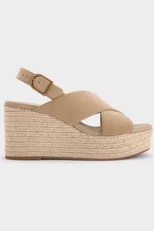 CHARLES & KEITH Faux Suede Crossover Espadrille Wedges