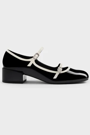 CHARLES & KEITH Patent Contrast-Trim Double-Strap Mary Jane Pumps