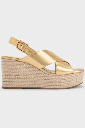 CHARLES & KEITH Metallic Crossover Espadrille Wedges