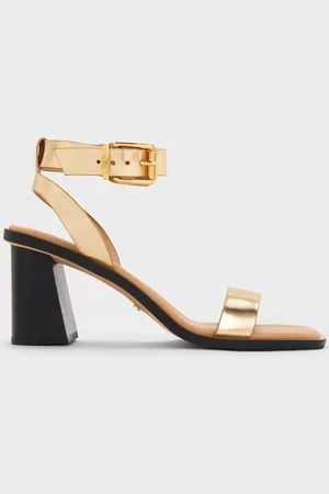 CHARLES & KEITH Metallic Leather Ankle-Strap Block-Heel Sandals