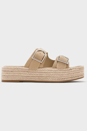 CHARLES & KEITH Faux Suede Double-Strap Espadrille Flatform Sandals