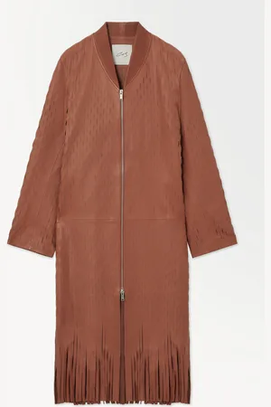 COS THE PERFORATED LEATHER LONGLINE BOMBER JACKET