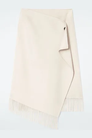 COS FRINGED WOOL MIDI WRAP SKIRT