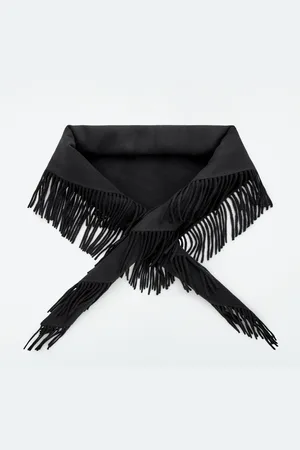 COS FRINGED MERINO WOOL TRIANGLE SCARF