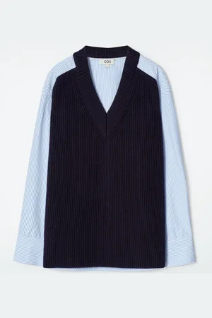 COS Deconstructed Poplin-Panelled Wool Jumper