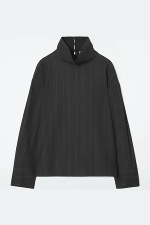 COS Pinstriped Funnel-Neck Blouse