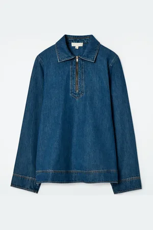 COS Denim Half-Zip Blouse in