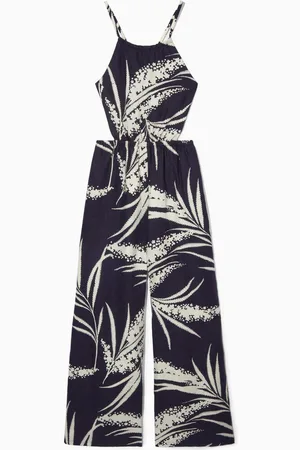 COS Open-Back Floral-Print Linen Jumpsuit in