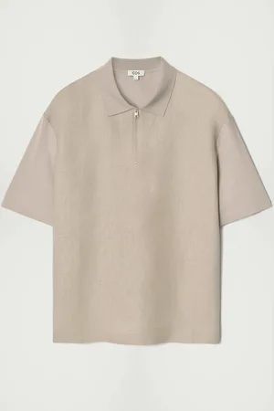 COS Contrast-Panel Linen Half-Zip Polo Shirt in