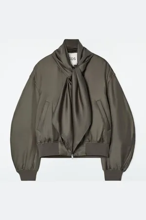 COS Scarf-Detail Padded Silk Bomber Jacket