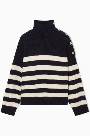 COS Button-Embellished Striped Wool Jumper