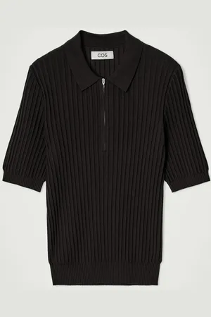 COS Silk-Cotton Zip-Up Polo Shirt in