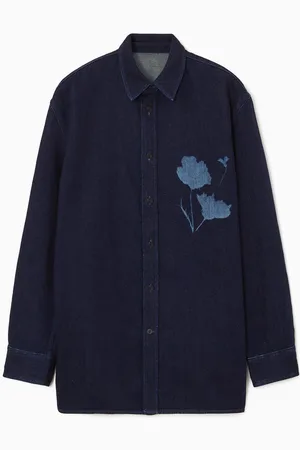 COS Relaxed Laser Floral-Print Denim Shirt in