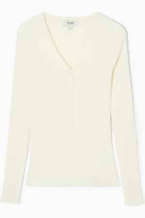 COS V-Neck Ribbed Wool Henley Top