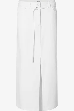 SELECTED Farkkuhame slfLexia MW White Denim Column Skirt