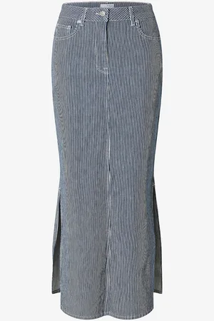 SELECTED Farkkuhame slfMyra HW Stripe Column Denim Skirt