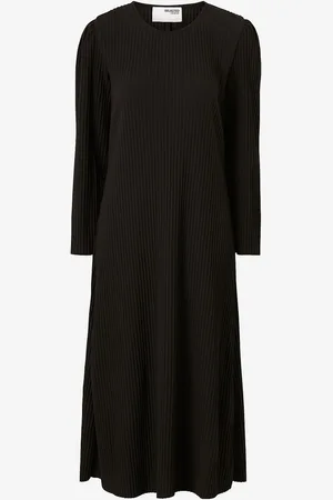 SELECTED Mekko Slfsilla LS O-neck Plisse Midi Dres