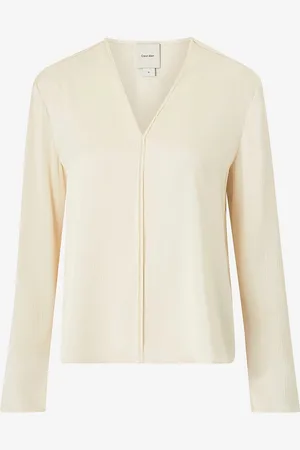 Calvin Klein Pusero Hammered Satin V Neck LS Blouse