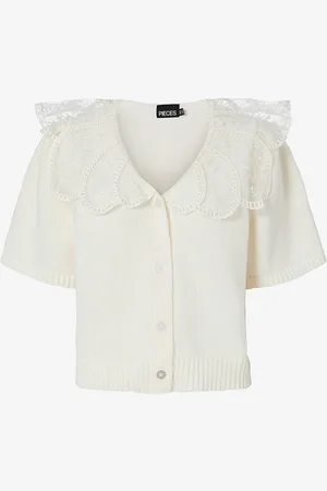 Pieces® Toppi pcAbby SS Lace Collar Knit Cardigan