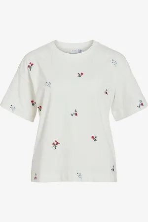 VILA Toppi viMonie Flower Emb S/S O-neck