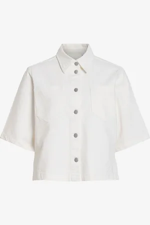VILA Paita viJaf 2/4 Emb Denim Shirt White