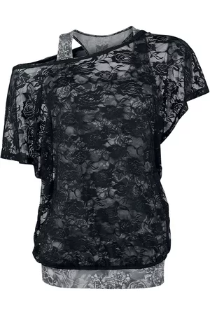 EMP T-paita - Harmaa toppi mustalla pitsipaidalla - S- 4XL - varten Naiset