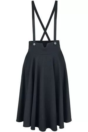 Voodoo Vixen Rockabilly Keskipitkä hame - Toyin Black Herringbone Overall Skirt - S- 4XL - varten Naiset