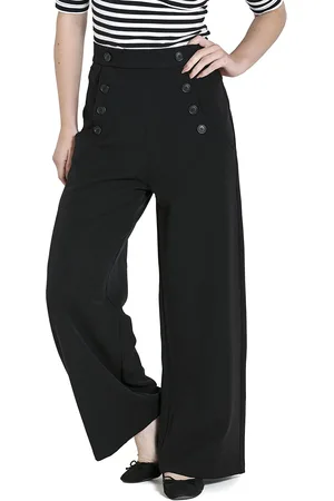 Hell Bunny Rockabilly Kangashousut - Carlie Swing Trousers - XS- 4XL - varten Naiset
