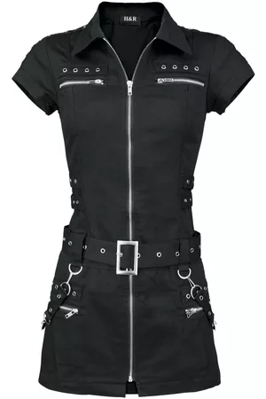 H&R London Gootti Lyhyt mekko - Black Zip Dress - XS- 3XL - varten Naiset