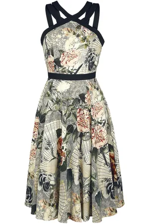 H&R London Rockabilly Keskipitkä mekko - Ancient Roses - S- 4XL - varten Naiset