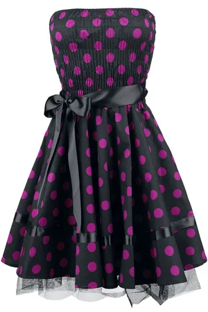 H&R London Rockabilly Lyhyt mekko - Big Purple Dots - S- 3XL - varten Naiset